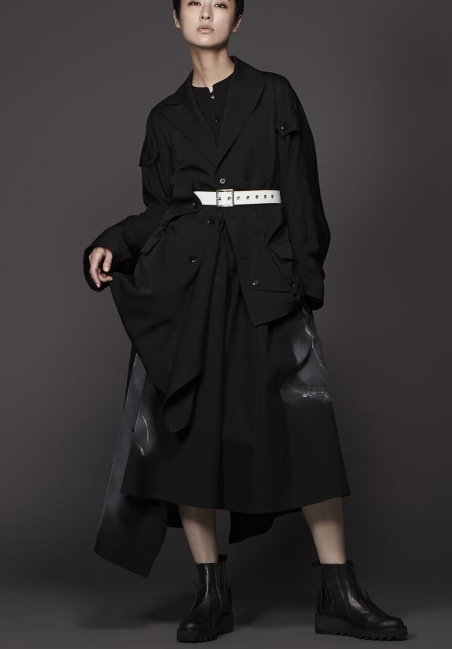 Yohji Yamamoto Noir Black Wool Gabardine Asymmetric Waterfall Jacket Size S/M